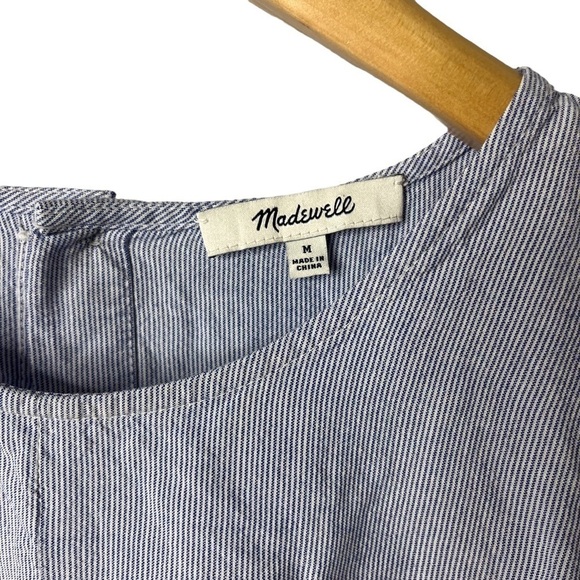 Madewell Tie Front Top Stripe Size Medium Blue Button Back Style G7350 - Picture 6 of 8